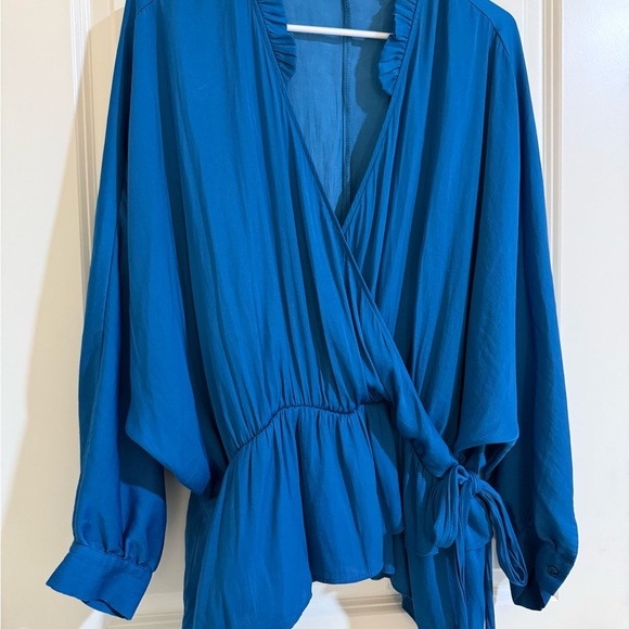 Marc New York Tops - Marc New York Blue Wrap Blouse with 3/4 Sleeves